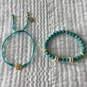 Turquoise rope bracelet w/ St Christopher metal detail, & elastic bracelet